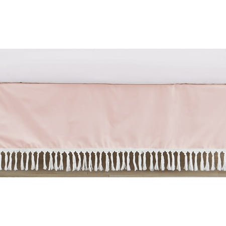 UPC: 0846480087144 | Boho Fringe Pink and White Dust Ruffle Crib Skirt by Sweet Jojo Designs