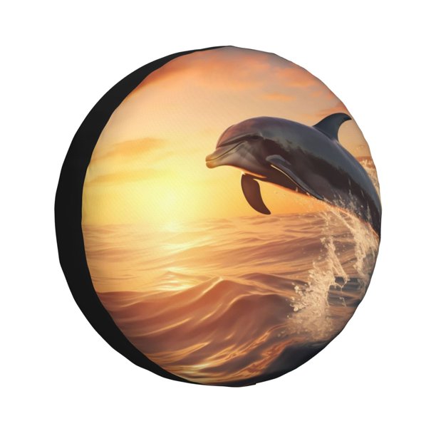 Balery Sunset Dancing Dolphin A Cubiertas para Neumáticos - Protector Resistente para Neumáticos de Camioneta, SUV, Remolque, Camper y RV-16 inch