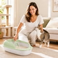 thumbnail image 4 of Small Cat Litter Box, 14"x12"x6" Open Top Cat Litter Box with High Side, Anti-Splashing Cats Litter Pan Semi-Enclosed, Easy to Clean, Includes Scoop _ #03 _ B _ Green, 4 of 6