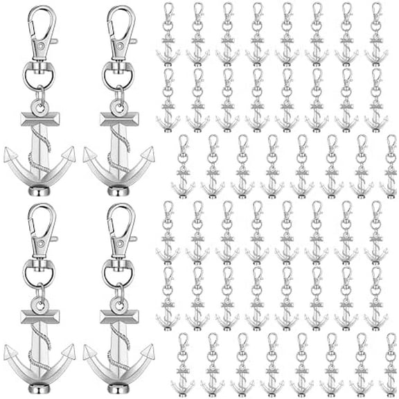 50 Pcs Anchor Keychain Bulk Ocean Themed Party Favor Wedding Favors 3D Silver Anchor Keychains for Guests Creative Souvenirs Gifts Nautical Theme Party Decorations