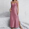 thumbnail image 2 of Idoravan Dresses for Women Satin Sleeveless Ladies' Solid Color Summer Casual V-Neck Slit Suspender Nightgown, 2 of 8
