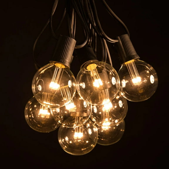 G50 LED Warm White String Lights with Black Wire