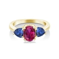 thumbnail image 2 of Gem Stone King 2.43 Ct Red Created Ruby Blue Created Sapphire 18K Yellow Gold Plated Silver Ring, 2 of 4