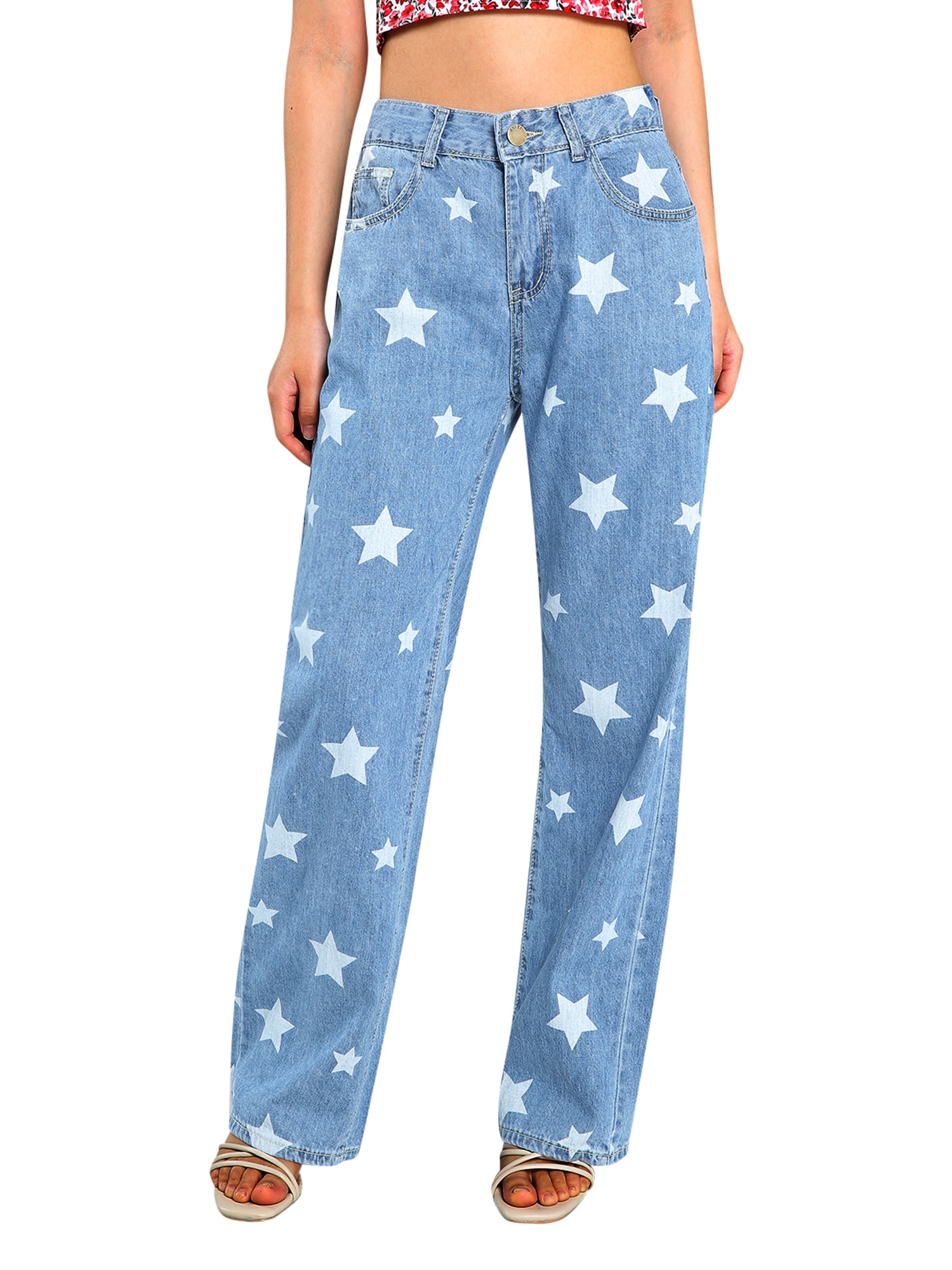 Wide Leg Jeans Star Print Trousers 