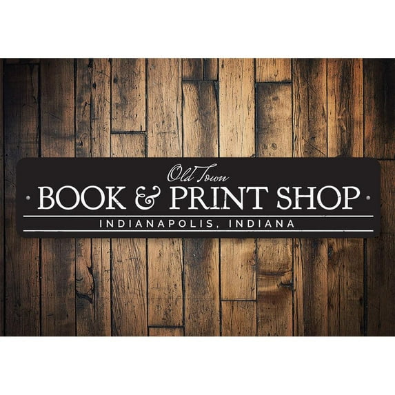 Book & Print Shop Novelty Decor, Metal Wall Sign - 4x18 Inches