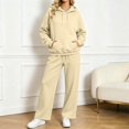 thumbnail image 2 of IWRICH Two Piece Sets for Women Cozy Winter Loungewear Set Wide Leg Pants Sweatshirt Lined Outfits Beige L, 2 of 4