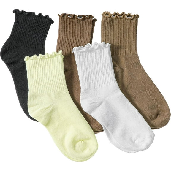 PIKADINGNIS 5 Pairs Frilly Socks Women Cute Womens Ruffle Socks Ruffle Ankle Socks Casual Frill Socks Women for Teen Women