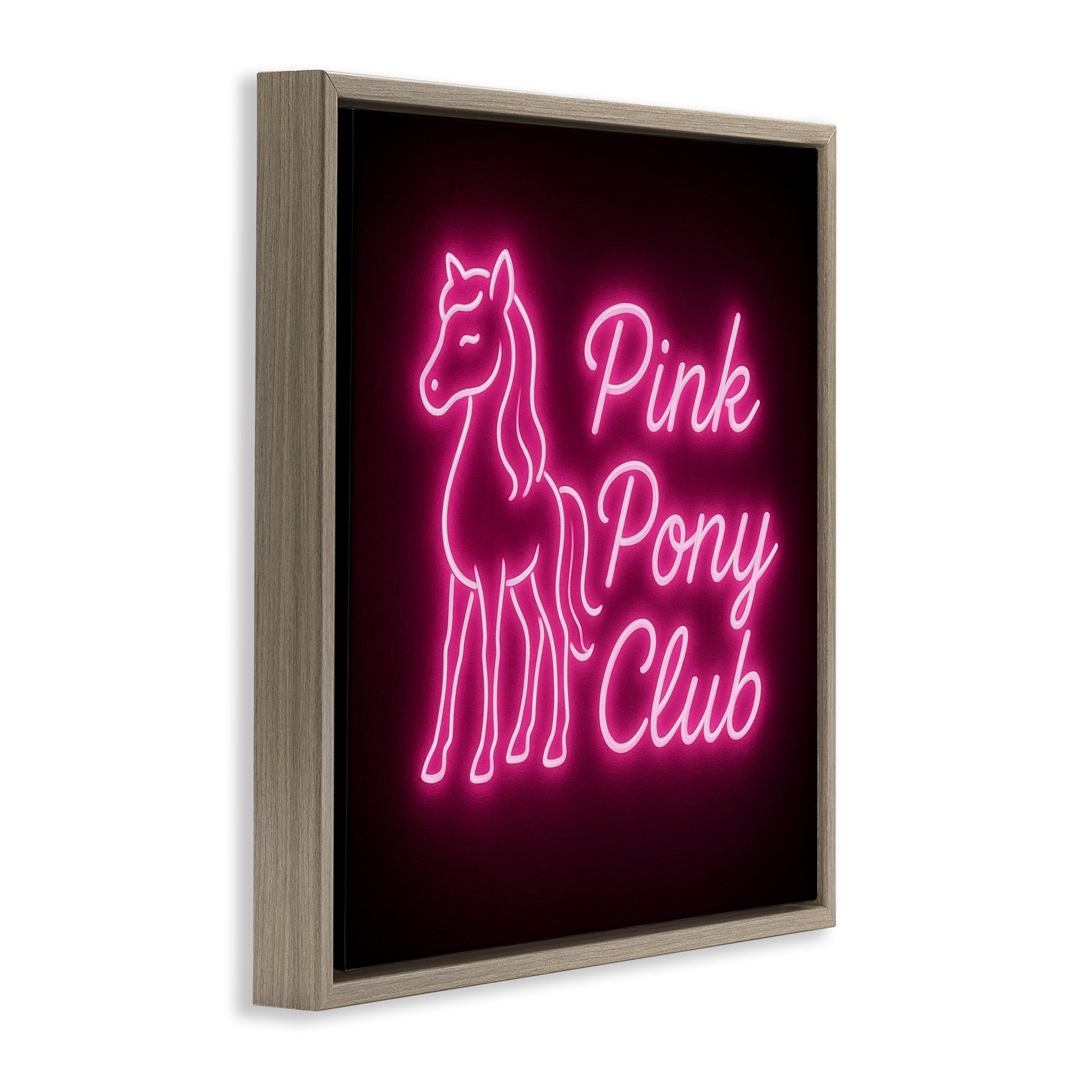 Stupell Industries Pink Pony Club Neon Brown Framed Floater Canvas Wall Art, design by Grotto Studios