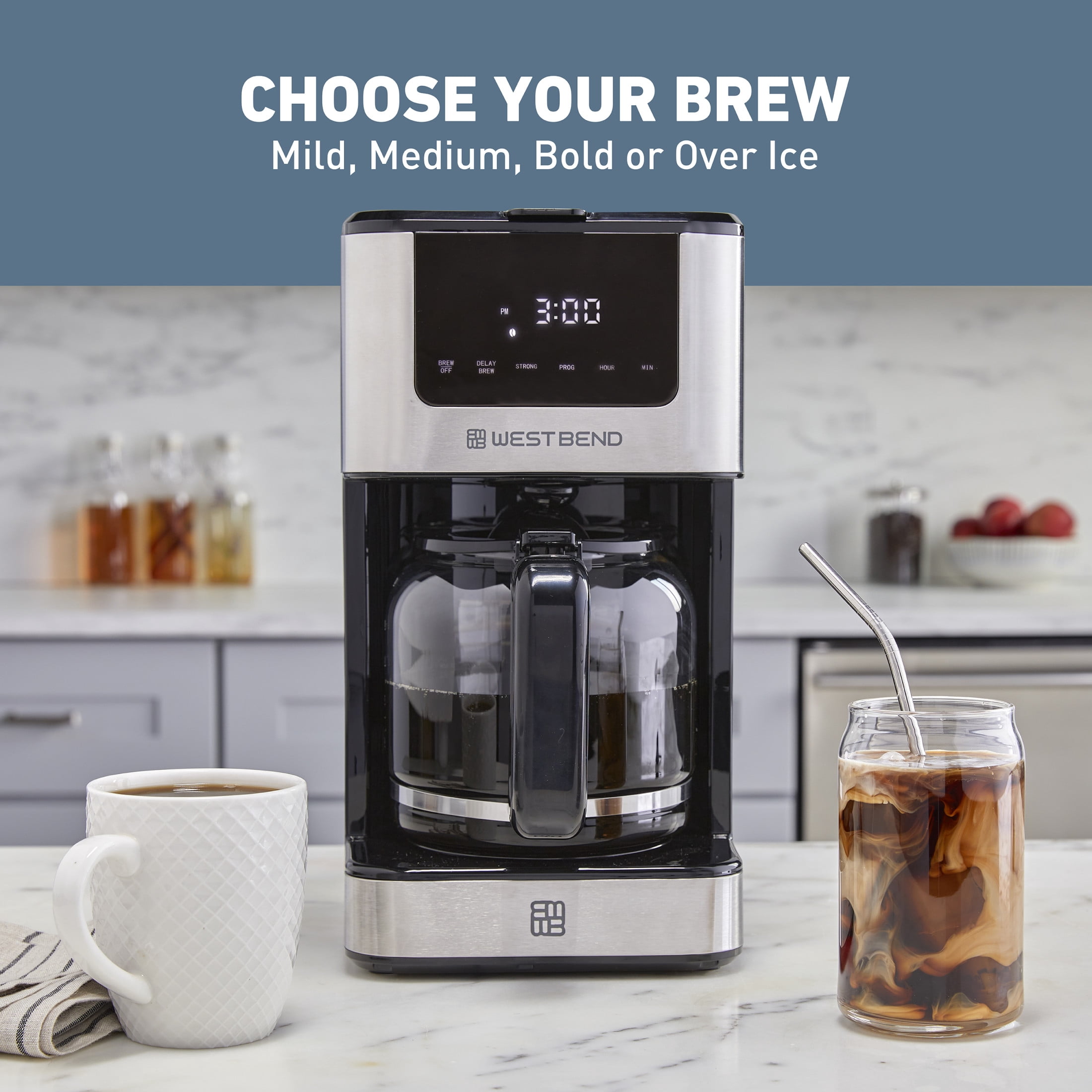 West Bend 12 Cup Hot & Iced Coffee Maker, in Stainless Steel (CMWB12BK13)