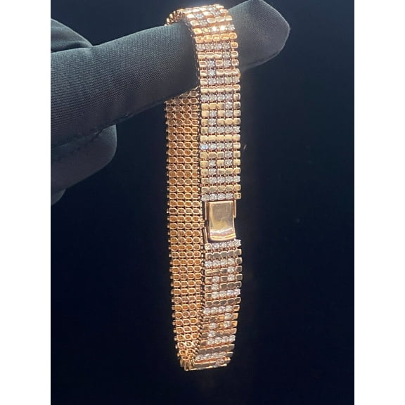 3.50 Carats Round Brilliant Genuine Diamonds Men's Wide Tennis Bracelet In Hallmark 14K Rose Gold