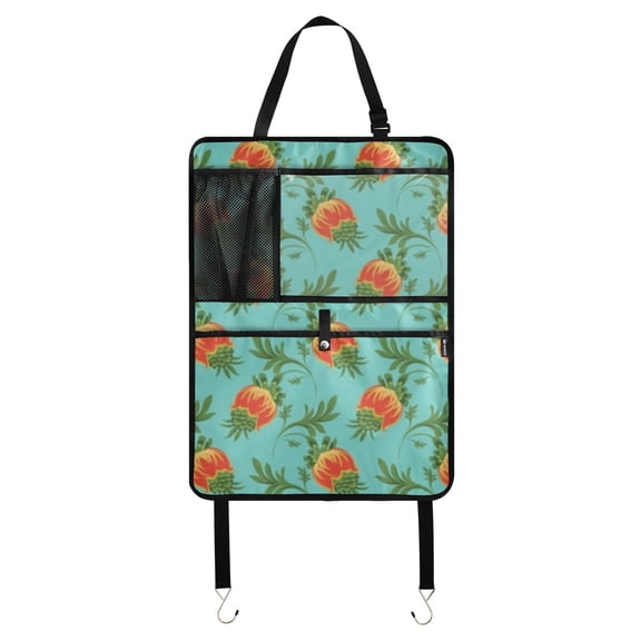 Teal floral seamless pattern Car Seat Back Kick Protectors,224 Pack Kick Mats with Storage Pockets for Vehicles to Protect from Dirt, Mud & Scratches