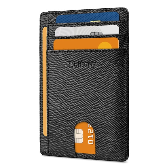Cartera Buffway, delgada y minimalista, de piel con bloqueo RFID