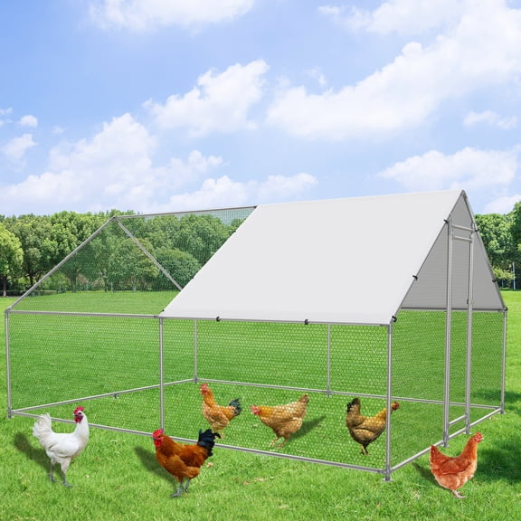 NUGRIART Large Metal Chicken Coop Walk-in Poultry Galvanized Steel Chicken Run with Waterproof Anti-UV Cover for Outdoor（13.1Lx9.8Wx6.56H ft）