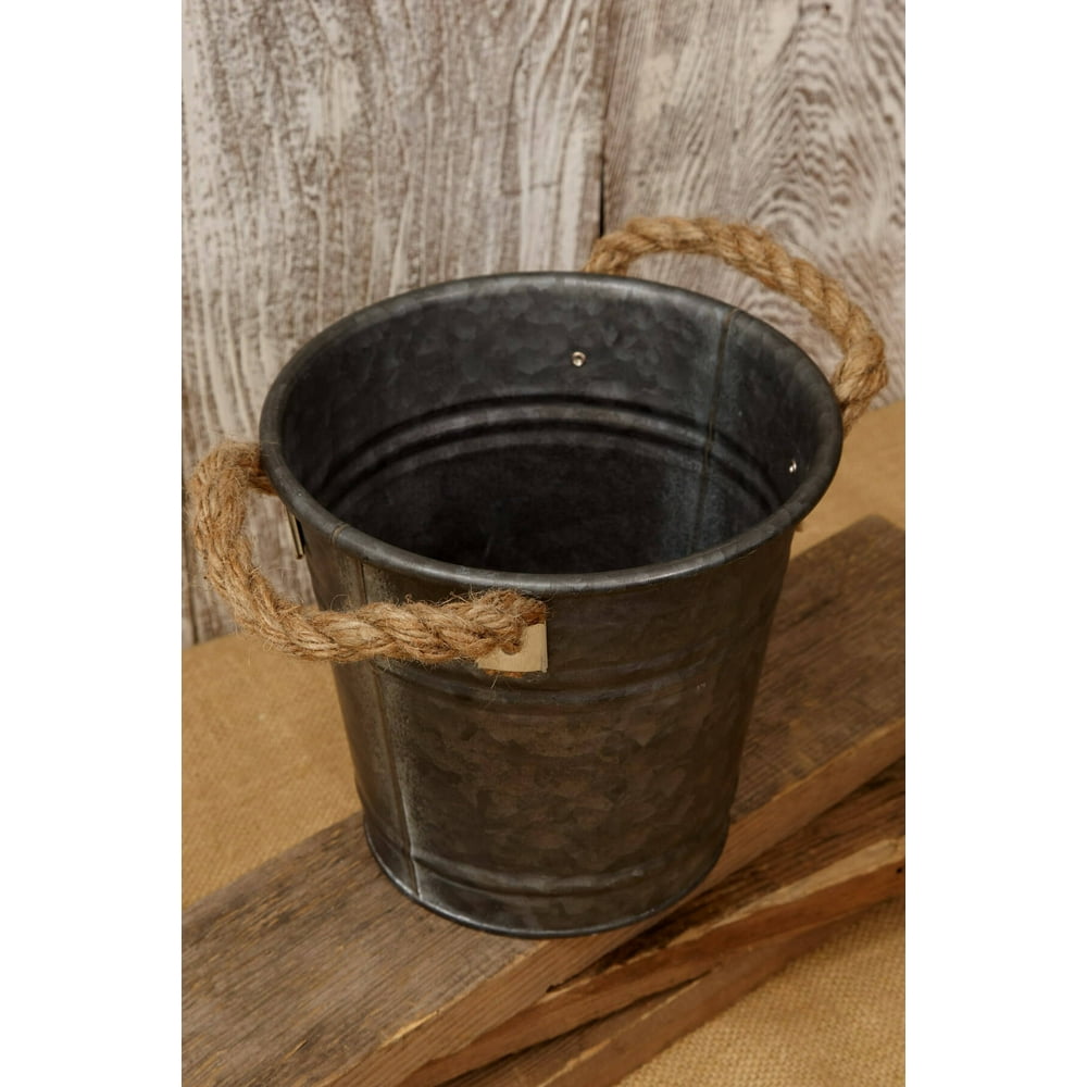 Galvanized Bucket With Rope Handles 6.25in. Tall & 7in. Wide At The Top