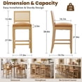 thumbnail image 7 of Bar Stools Set of 2, LEGAHOME 28" Bar Height Bar Stool, Farmhouse Linen Upholstered Bar Stool with Cane Back, Wood Bar Chairs for Kitchen Island Dining Room, Suitable for 40"-42" Table, Tan, 7 of 7