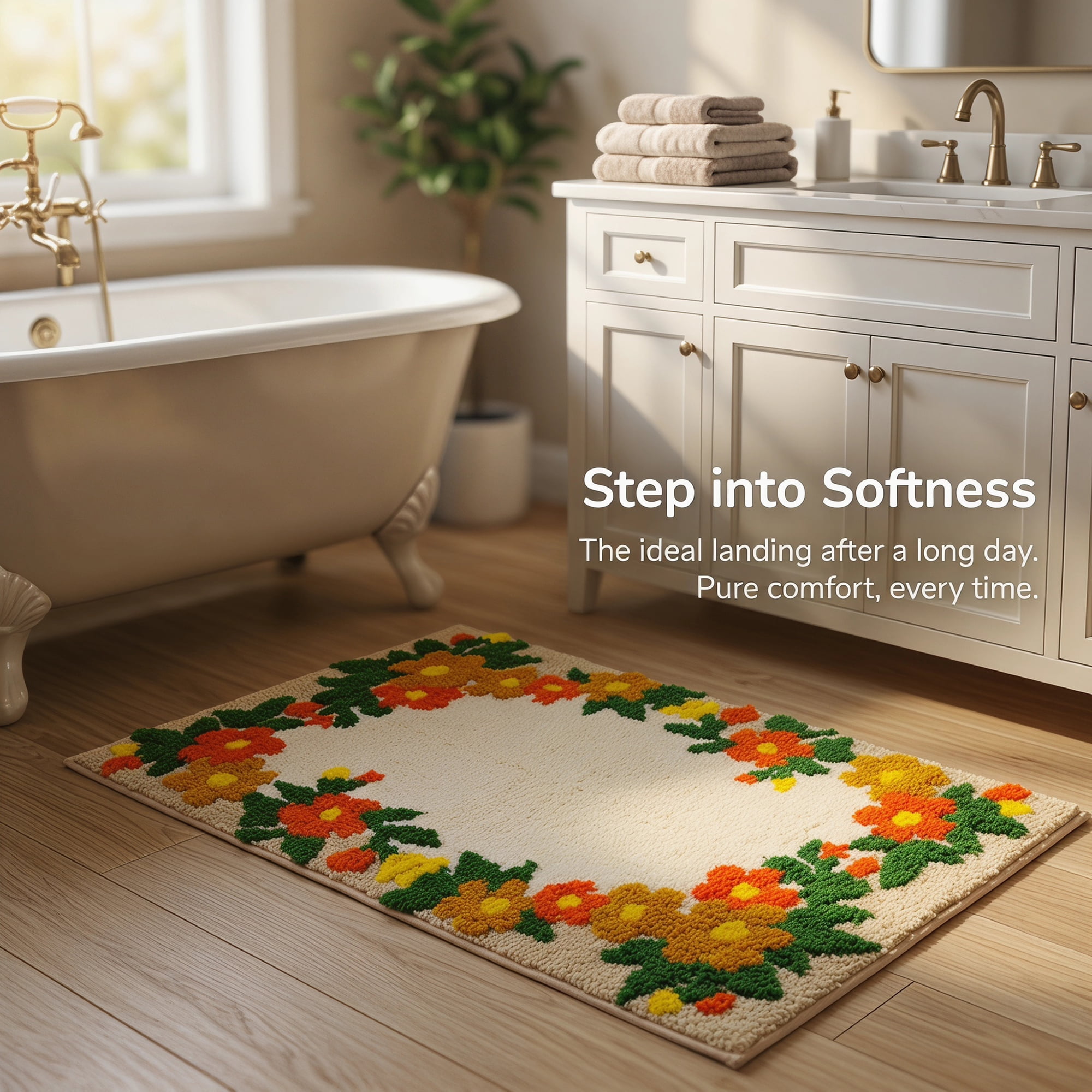 Unique Bargains Modern Printed Soft Absorbent Shaggy Bath Mat Non Slip Khaki 32" x 20"