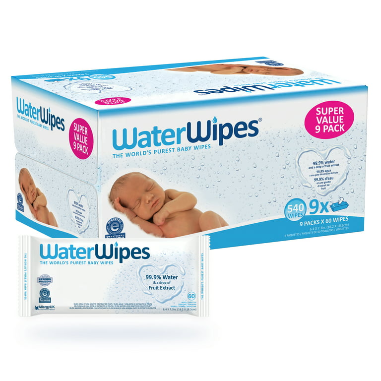 WaterWipes - Lingettes à l'eau bio pour bébé - 540pc (9 x 60 pc