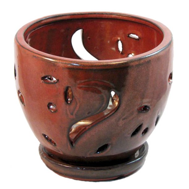 Ceramic Round Orchid Pot/Saucer 7" x 5 3/4" Copper