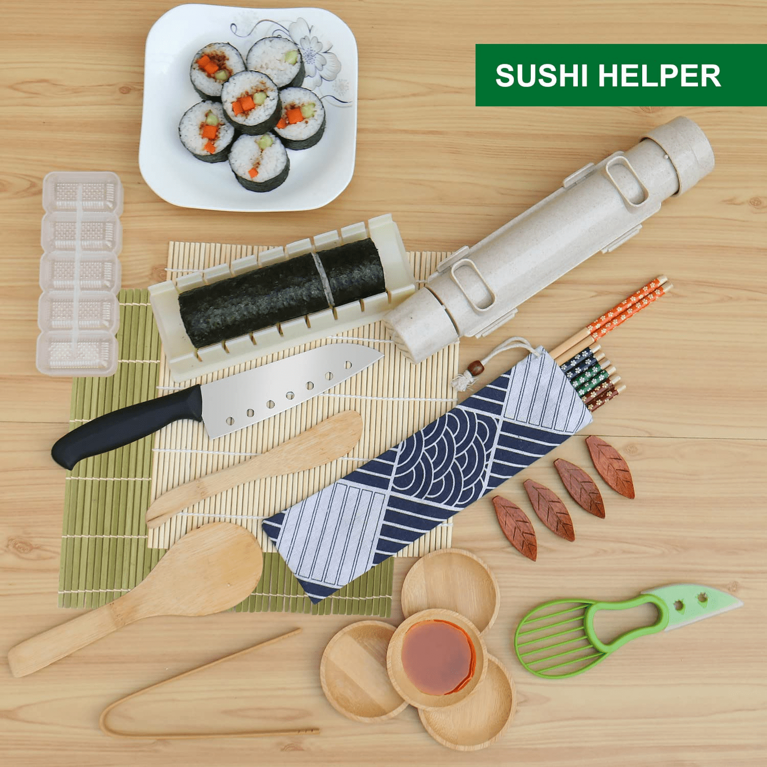 Tingor 13-in-1 Sushi Making Kit, Sushi Bazooker Maker Set, Sushi Tools Accessories for Home Kitchen, Size: 12.4x6x2.8in