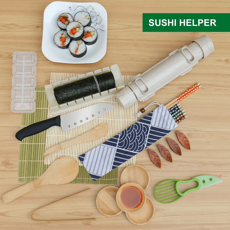 MinJH Sushi Making Kit, All in One Sushi Bazooka Maker with Bamboo Mat,  Chopsticks, Rice Paddle, Spreader, Sushi Knife, Avocado Slicer，DIY Sushi  Set