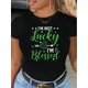 thumbnail image 1 of Women's St. Patrick's Day T-Shirt - "I'm Not Lucky, I'm Blessed" Letter Print, Polyester Blend, Casual Crew Neck Short Sleeve, Knit Fabric, Perfect for Spring and Summer, Ladies T-Shirts, 1 of 6