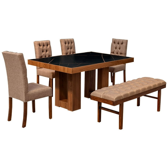 Comedor 4 Sillas 1 Banca Esencial - Nogal