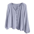 thumbnail image 6 of Gauze Shirts for Women Cotton Linen Beach Cover up Long Sleeve V Neck Button Down Crinkle Breathable Summer Navy XXL, 6 of 7