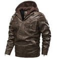 thumbnail image 2 of Herrnalise Men's Multi-pocket Large Size Leather Jacket Clip Cotton Jacket With Long Zipper Cuffs Detachable Hooded Jacket Coffee, 2 of 9