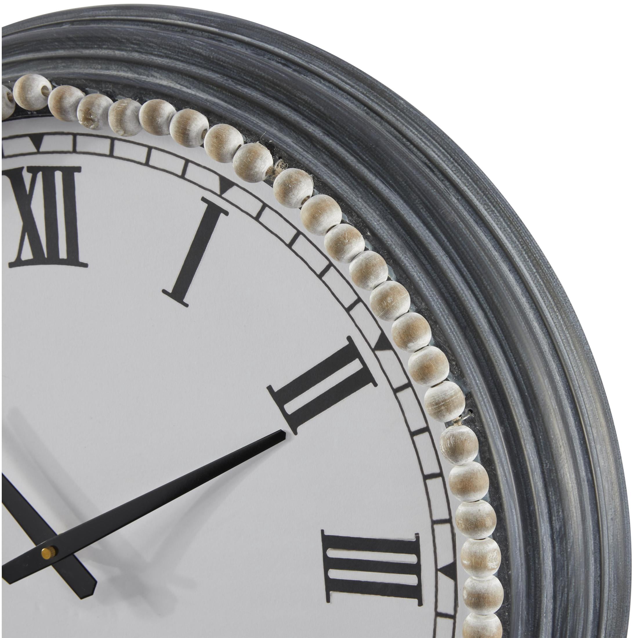 DecMode 23" Gray Metal Wall Clock with Cream Beaded Wood Accent