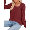 thumbnail image 5 of Caoirhny Women's Spring Loose Tops Solid Color Jacquard Long Sleeve Square-Neck Casual Elegant Blouse, 5 of 7
