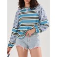 thumbnail image 3 of SUNSIOM Chandails Amples pour Femmes à Rayures Contrastées Imprimé Floral Manches Longues Pulls Décontractés Printemps Automne, 3 of 6