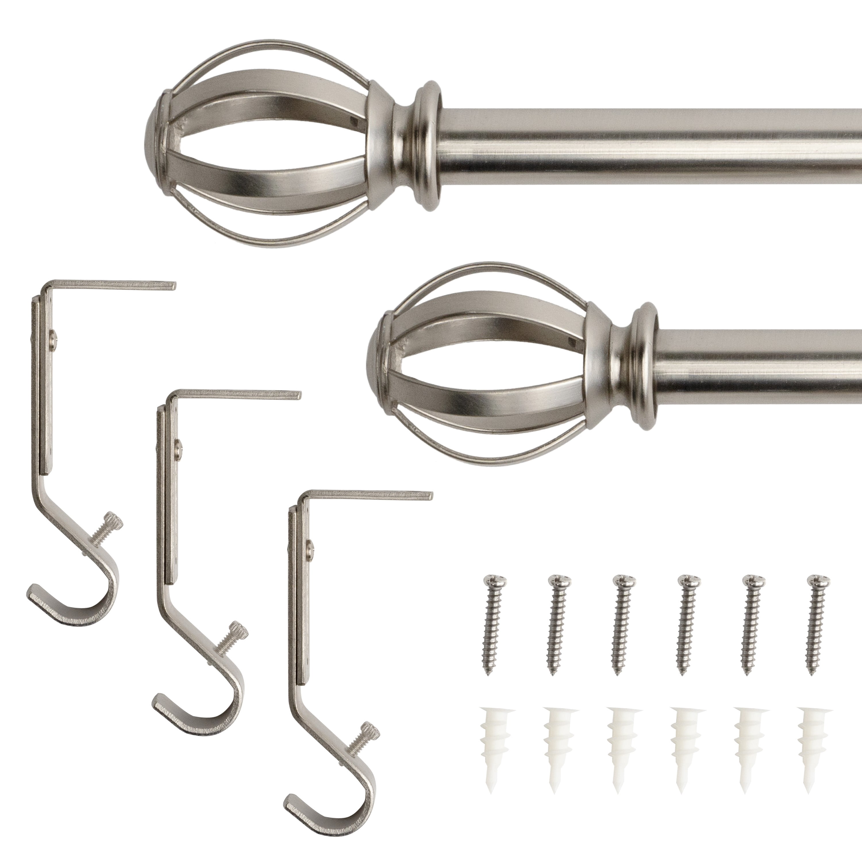 Lumi 5/8" Metal Cage Curtain Rod, Brushed Nickel, 48"-84"