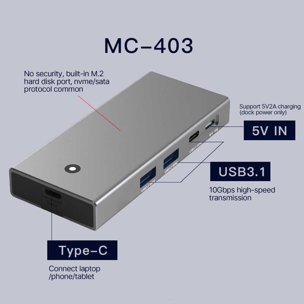 Tizuqe M.2 UsbC Hub TypeC Adapter 4K60Hz HDMIcompatible PD100W Power Delivery USB 10Gbps Splitters Docking Station