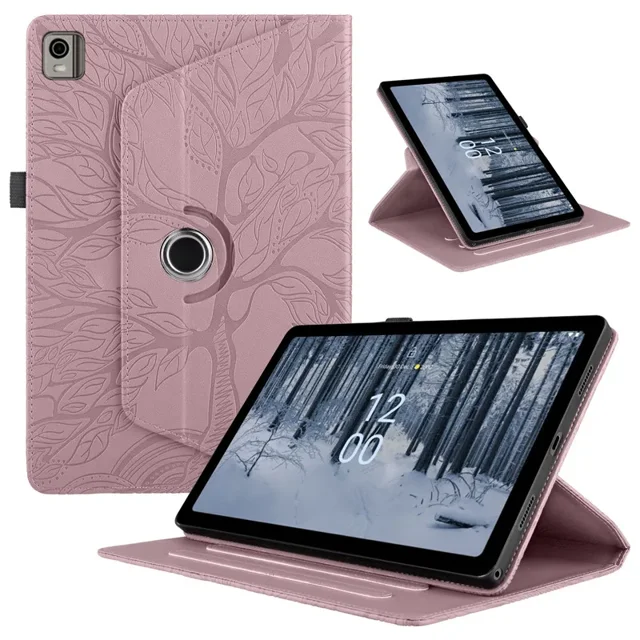 For Nokia T21 Tablet Case 10.4 inch Emboss Tree 360 Rotating Stand Tablet Coque For nokia t21 Case For Nokia T20 T 20 10.4" rose gold For Nokia T21