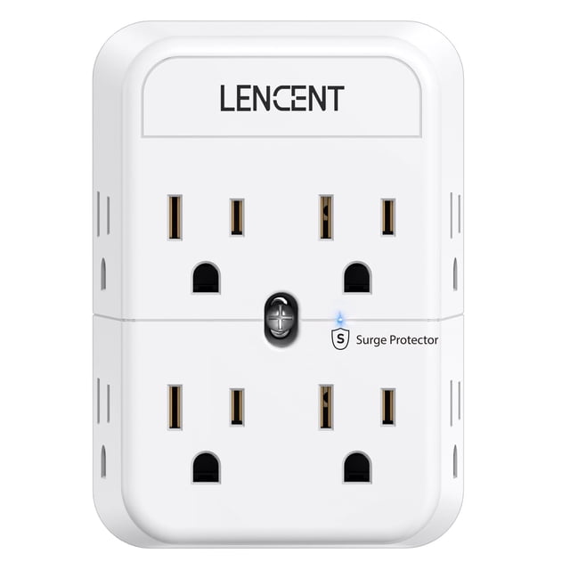 LENCENT Regleta de 2 clavijas, adaptador de toma de 3 a 2 clavijas, enchufe polarizado, extensor ampliamente espaciado de 8 tomas de 3 lados, grifo divisor de enchufe de pared compacto para tomas sin