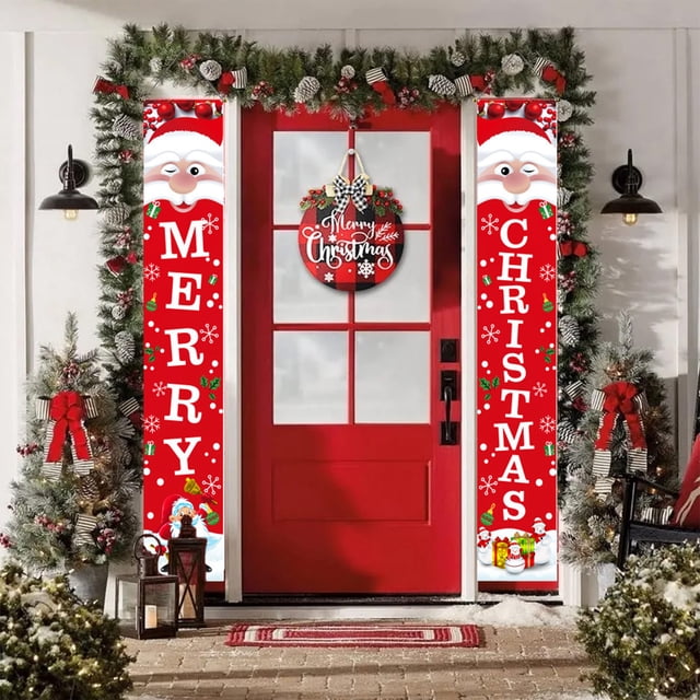 Juego de 2 Cortinas Navideñas para Puerta | Poliéster Rojo 30 X 180 Cm | Decoración para Fiestas | Impermeables y Resistentes a Las Arrugas | Fácil Instalación | Decoración para La Primavera y Navida