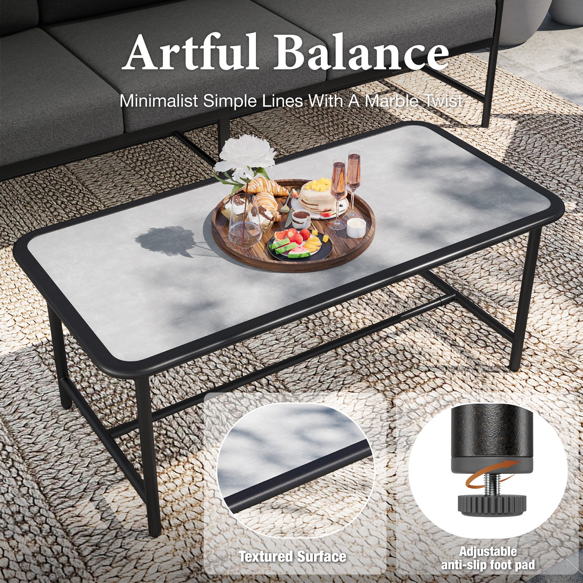 SUMMIT LIVING 5-Seat Modern Minimalism Patio Furniture Set with Coffee Table, Metal Patio Conversation Set with Wide & Deep Seat, Gray