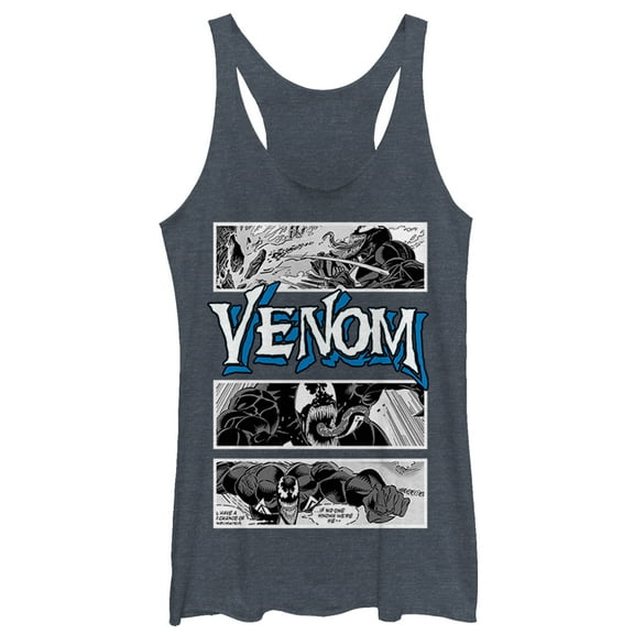 Women's Marvel Venom Comic Panels  Racerback Tank Top Navy Blue Heather X Small