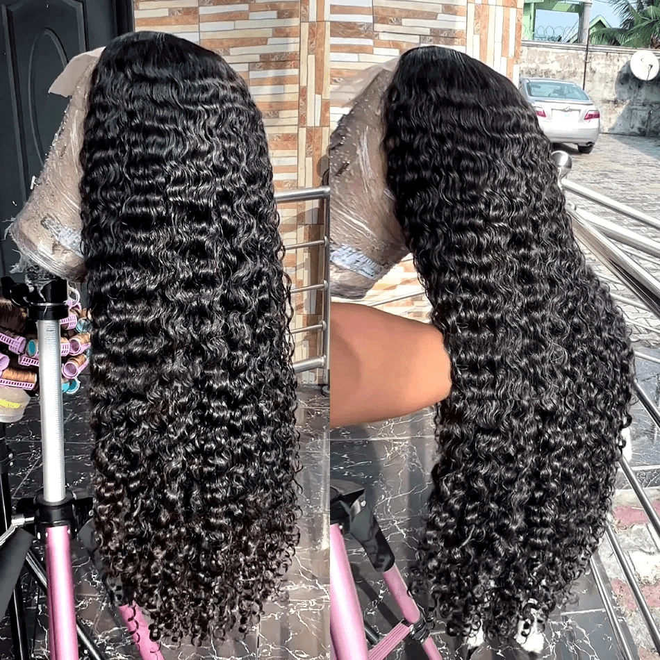 Deep Wave Frontal Wigs Human Hair 13x6 Deep Curly HD Transparent Lace Front Wigs For Women 200% Density Lace Wigs Pre Plucked with Baby Hair