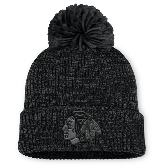 Women's Fanatics Black Chicago Blackhawks Authentic Pro Road Cuffed Knit Hat with Pom