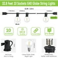 thumbnail image 4 of Outdoor String Lights - Waterproof Globe Patio Lights 30 Ft with 10 G40 Shatterproof LED Bulbs, Connectable Commercial Hanging Light for Backyard, Bistro, Porch, Cafe, Deck, Garden, 4 of 6