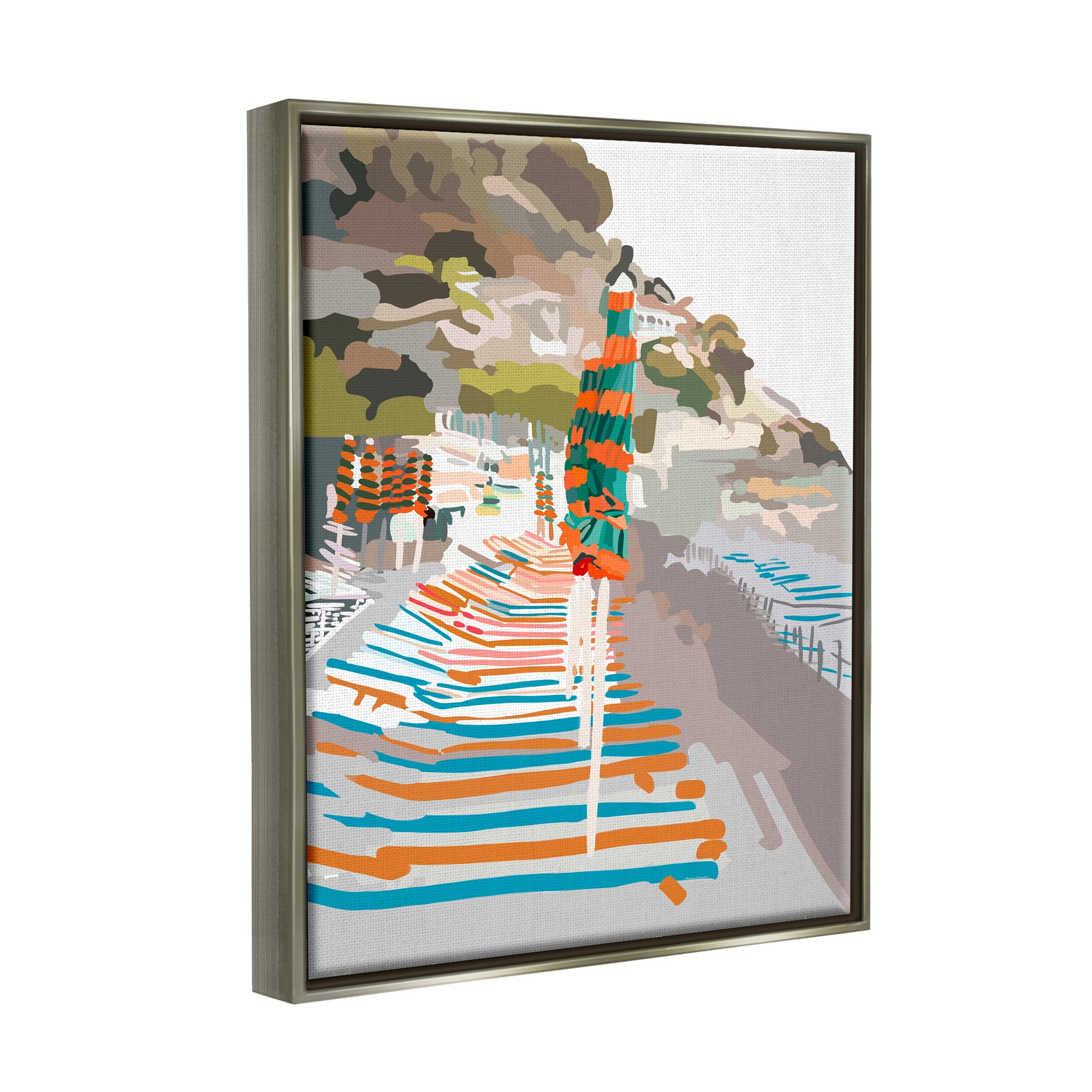 Stupell Industries Beach Vacation Coast Nature Painting Gray Floater Framed Art Print Wall Art, 17 x 21