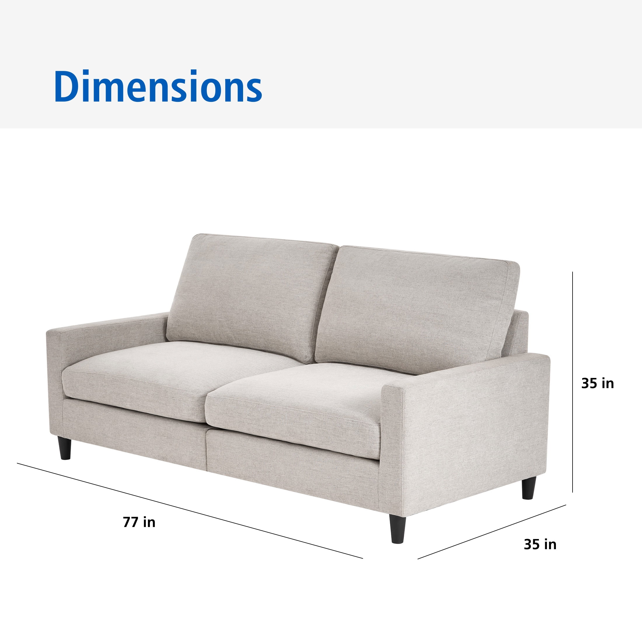 Mainstays 77" Square Arm Sofa, Light Grey