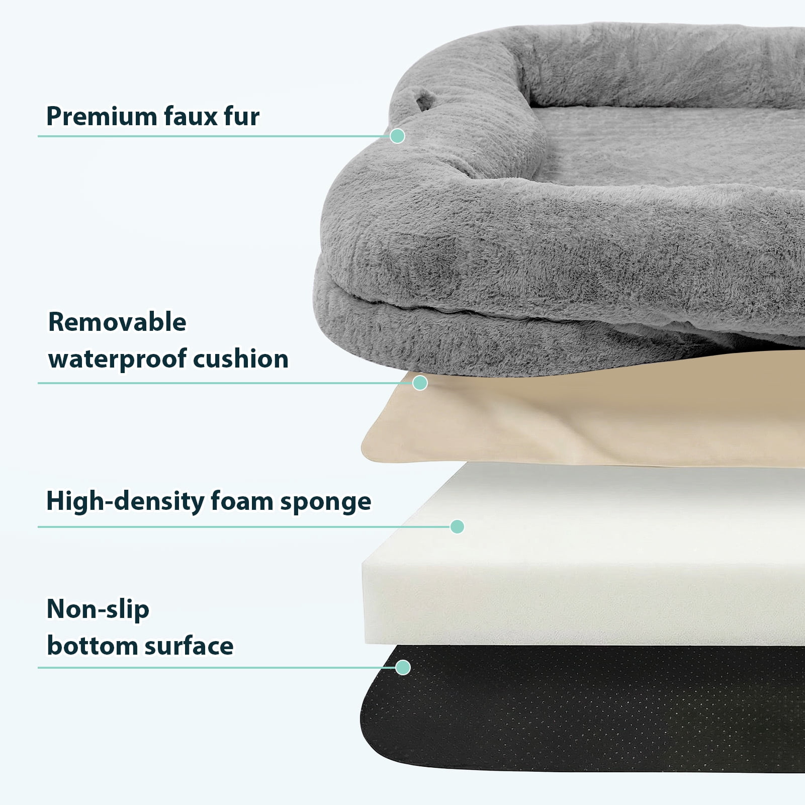 Large Washable Dog Bed Plush Faux Fur Pet Bed with Storage Pocket Non Slip Bottom for Home Decor Comfort