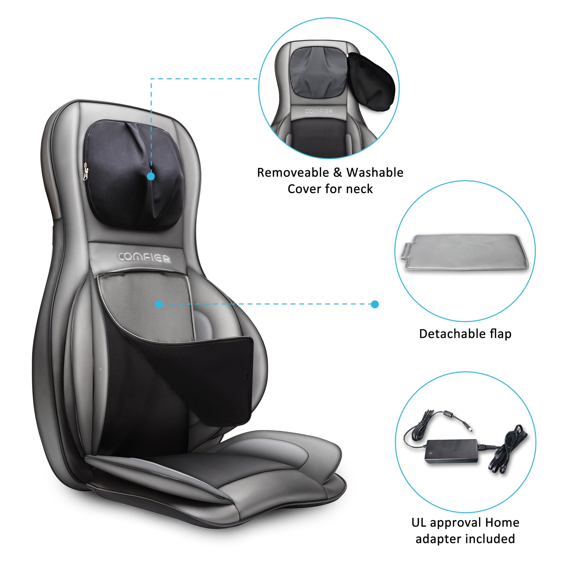 COMFIER Neck and Back Massager with Heat,Shiatsu Massage Chair Pad Portable  with Compress & Rolling,…See more COMFIER Neck and Back Massager with
