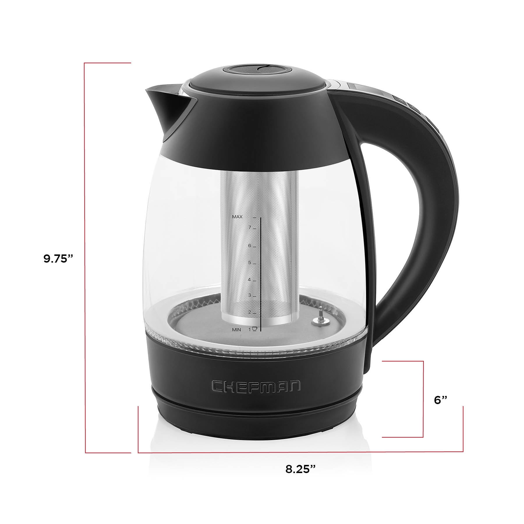 Chefman Electric Kettle with Temperature Control, 5 Presets LED Indicator  Lights, Removable Tea Infuser, Glass Tea Kettle & Hot Water Boiler, 360°