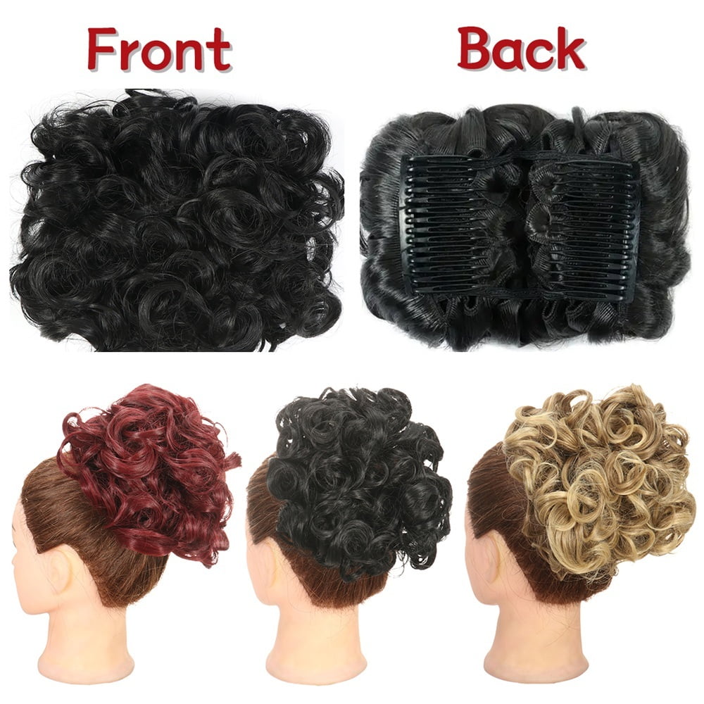Short Messy Bun Hair Piece Curly Dish Hair Bun Extension Combs Clip in Ponytail Scrunchies