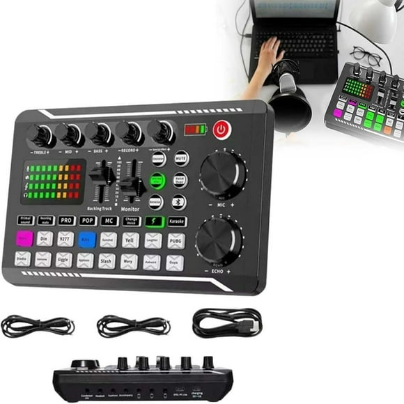 QUTETN Live Sound Card with Dj Mixer Effects & Voice Changer Live Sound Card Audio Mixer Sound Card for Live Streaming Soundboard for Xbox Voice Changer Sound Board Live Sound Card
