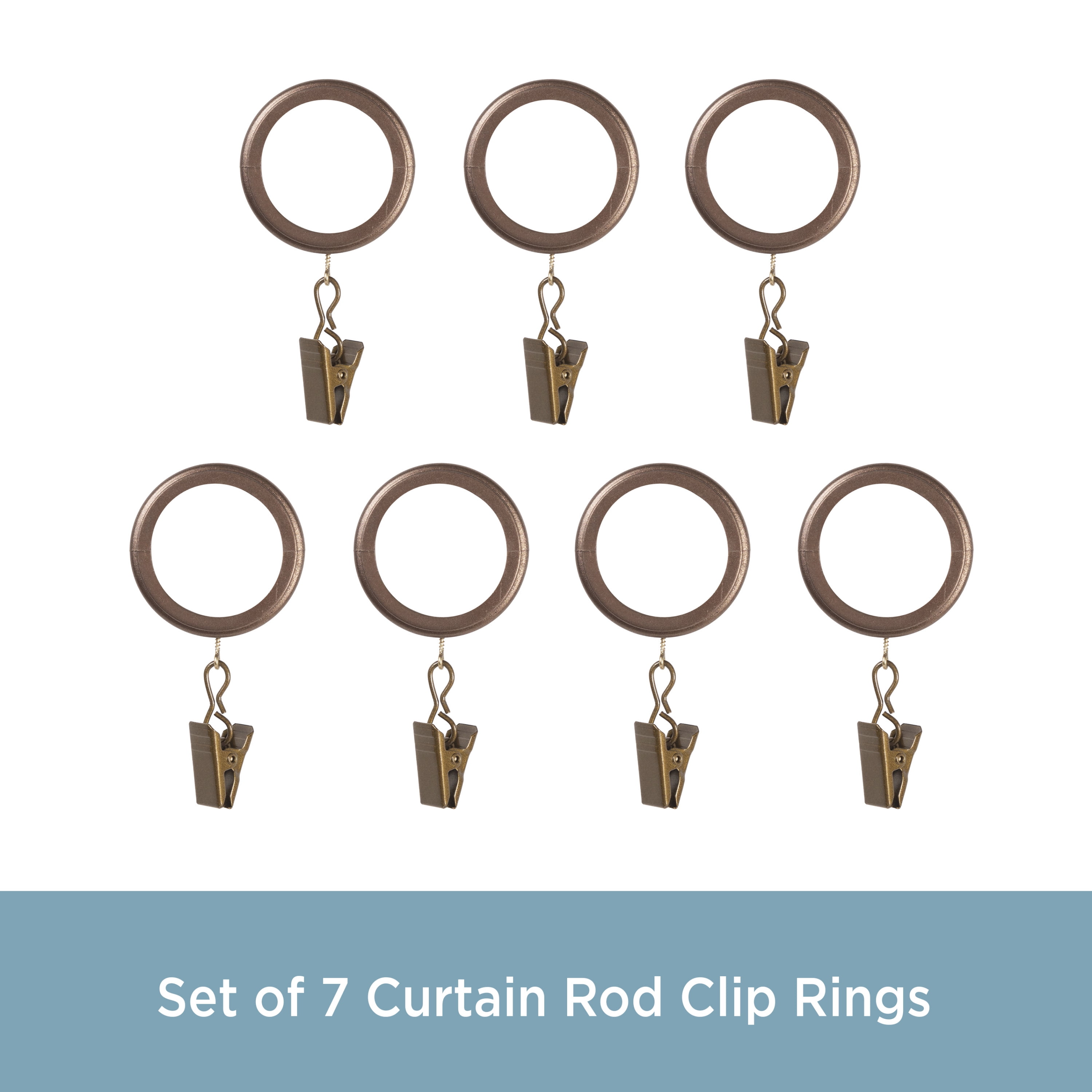 Kenney Ribbed Clip Rings for 1-1/4" Diameter Curtain Rods, Rustic Copper, 7-Pack