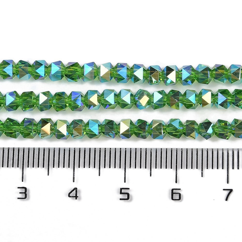 Electroplate Glass Beads Strands Pearl Luster Plated Faceted Star Green 3x4x4mm Hole: 1mm 98pcs/strand 12.60''(32cm)